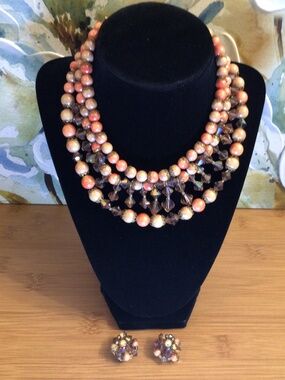 ARTHUR PEPPER Multi-strand Statement Choker and Clip-on Earring Demiparure Set